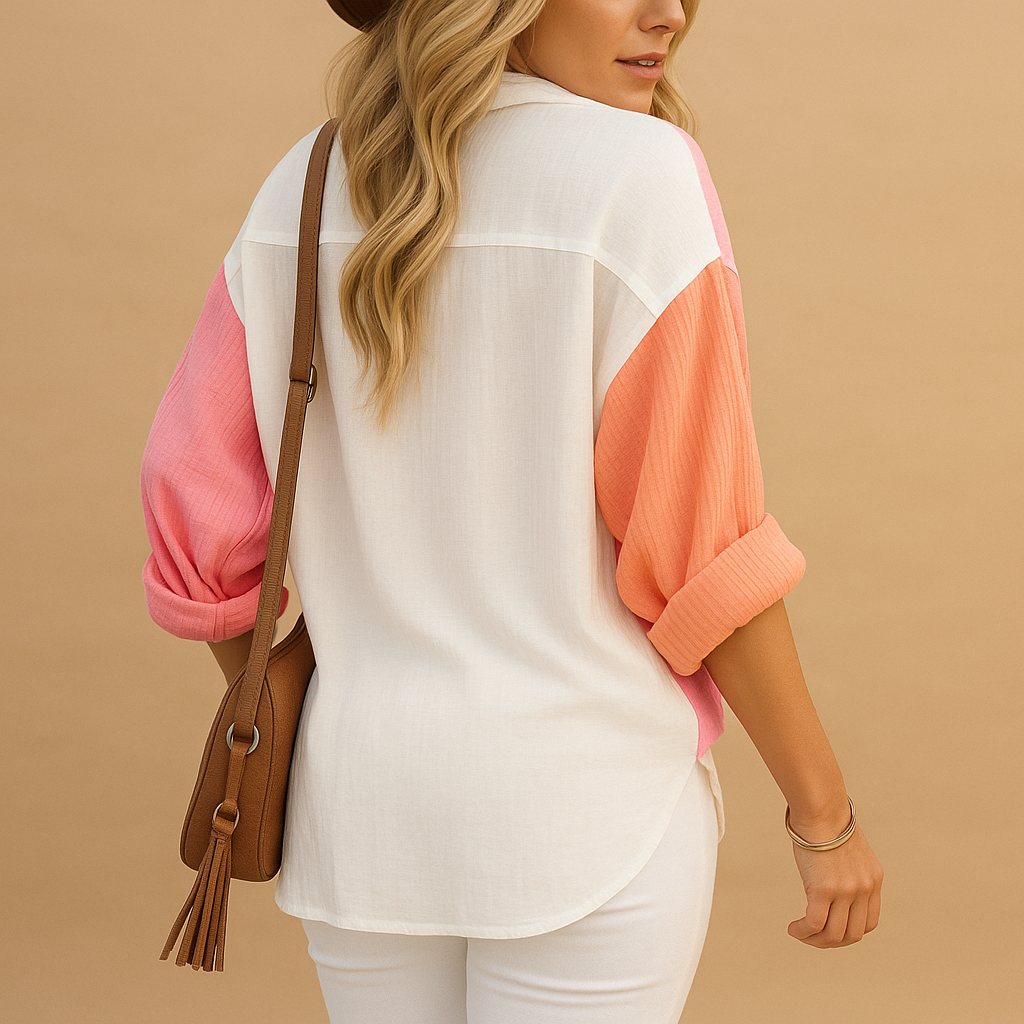 Dames blouse met luchtige patchwork in levendige kleuren | Lotte 2