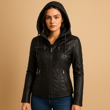 Zomerjas Dames van Luxe PU-leer met Afneembare Capuchon | Yara 3