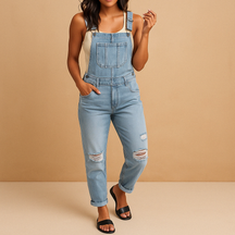 Denim Jumpsuit Dames met Verstelbare Bandjes en Ripped Details | Mila 3