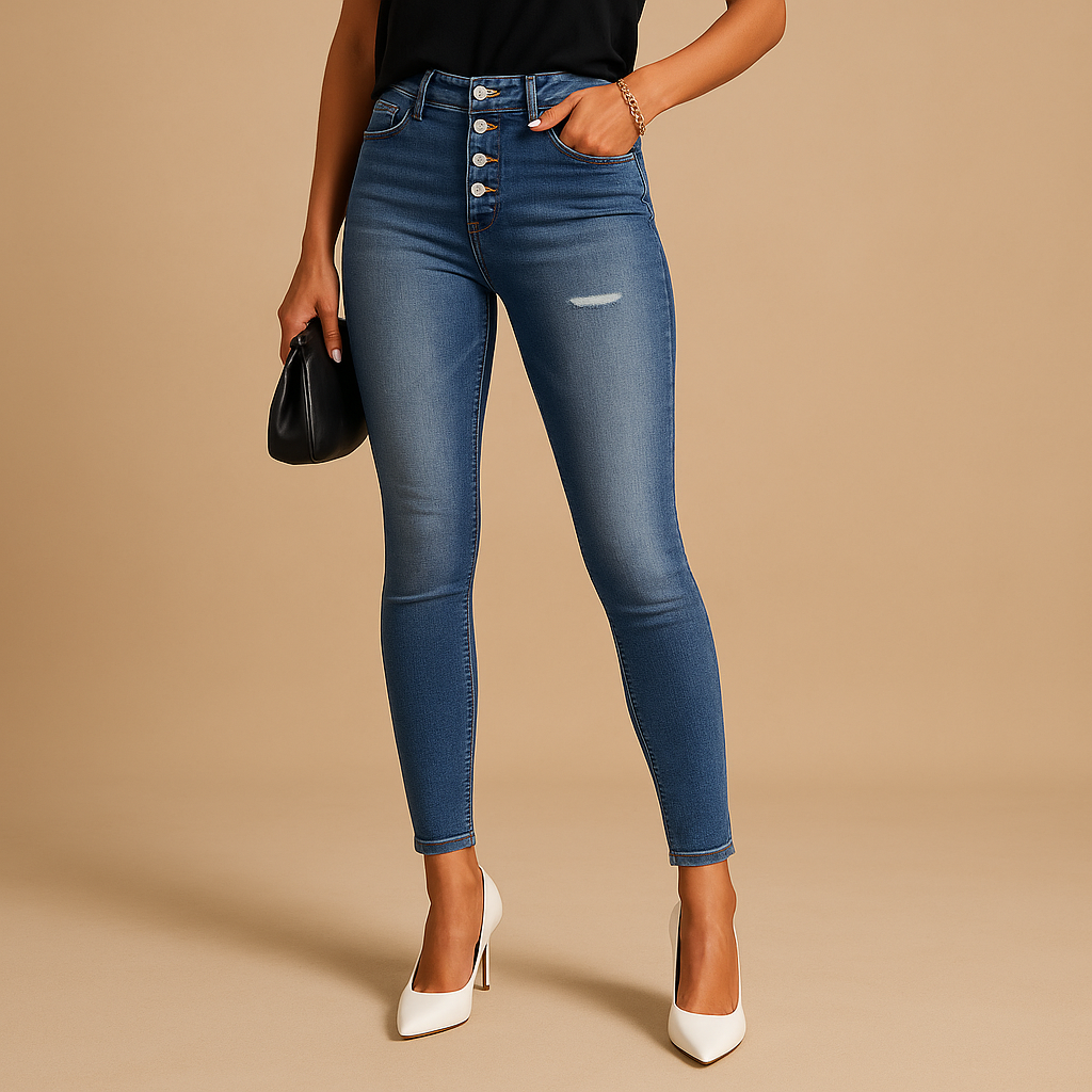 Spijkerbroek dames met gerafelde details en slim fit | Mila 2