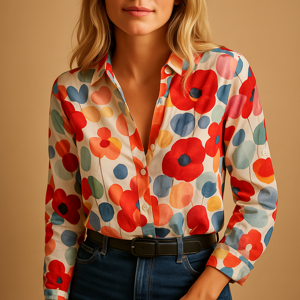 Bloemen blouse in rood met lange mouwen voor ultiem comfort | Fleur 2