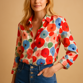 Bloemen blouse in rood met lange mouwen voor ultiem comfort | Fleur 3