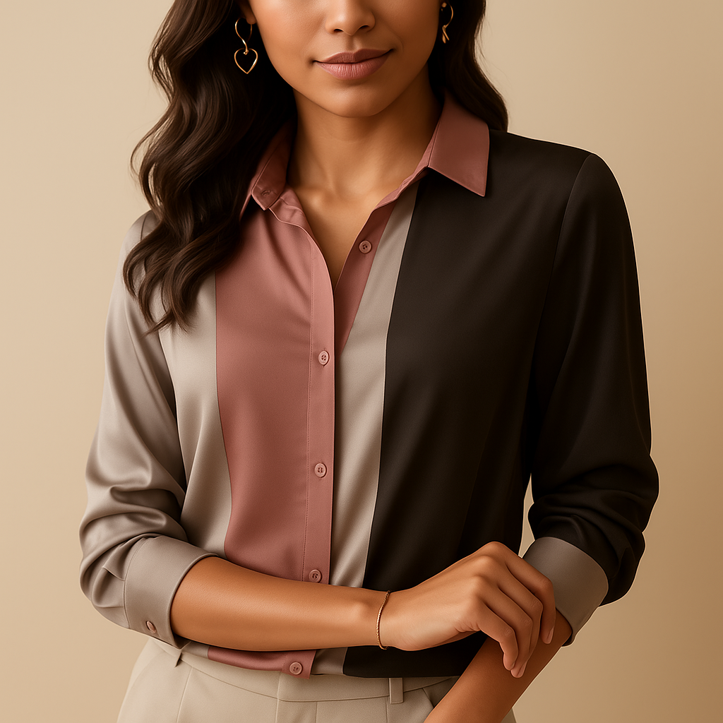 Elegante satijnen blouse met patchwork strepen voor dames | Giselle 1