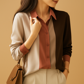 Elegante satijnen blouse met patchwork strepen voor dames | Giselle 4