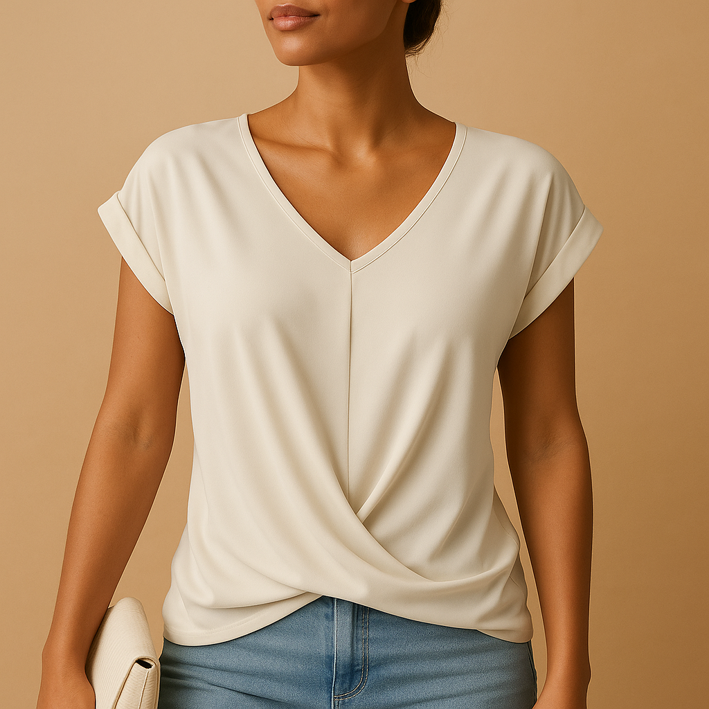 Dames Blouse Korte Mouw Met V-hals En Comfortabele Pasvorm | Joline 1